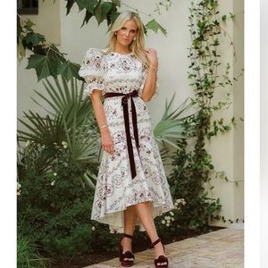 ANTONIO MELANI x NICOLA BATHIE EMILIA FLORAL PRINT DROP WAIST DRESS.